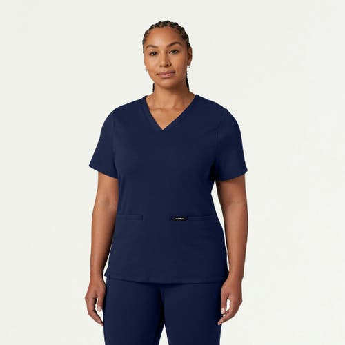 Jaanuu 2-pocket Slim Knit V-neck Scrub Top In Blue