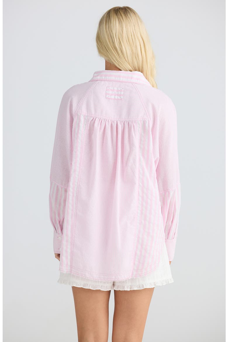 Yellowstone Oversize Stripe Raw Edge Cotton Button-Up Shirt, Alternate, color, PINK STRIPE