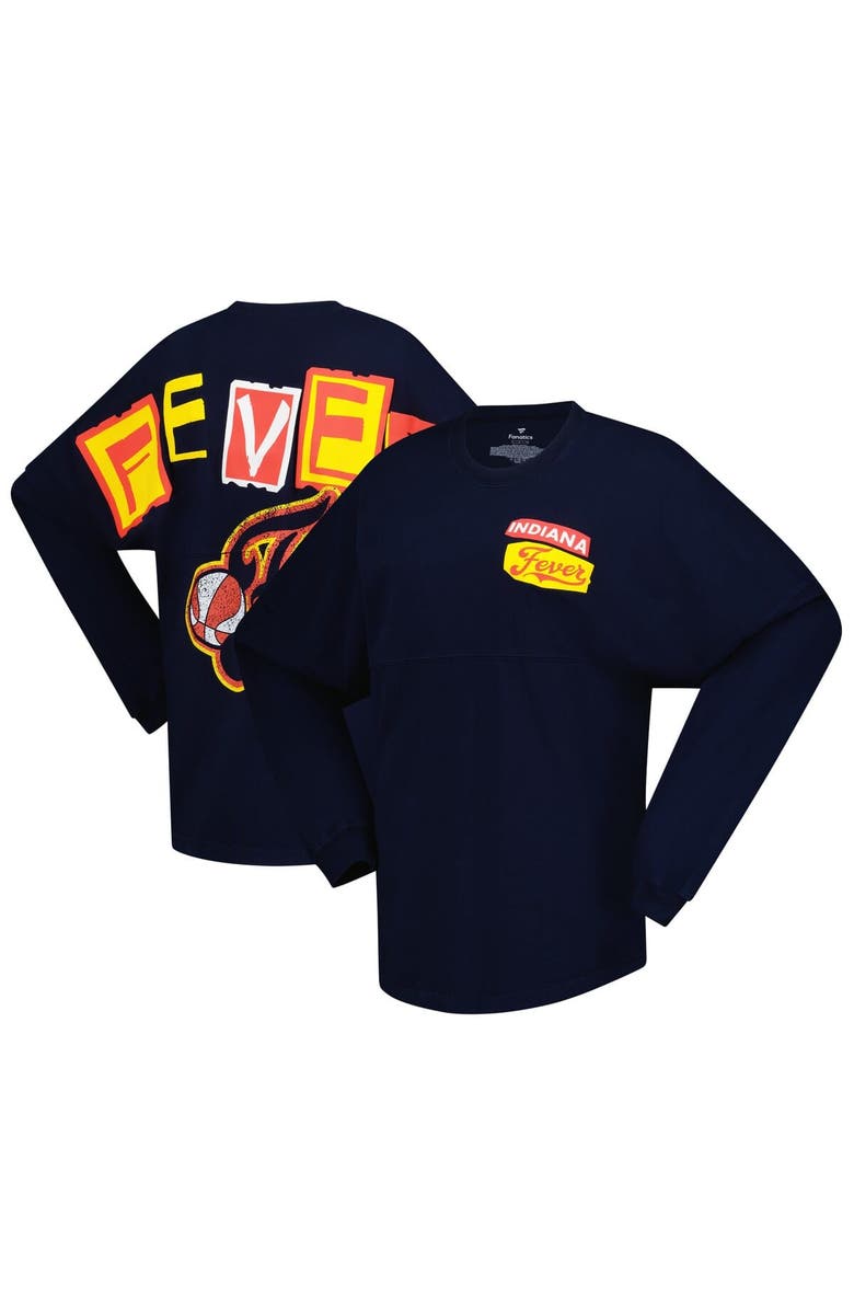 SPIRIT JERSEY Women
s Spirit Jersey Navy Indiana Fever Patches Oversized Long Sleeve T-Shirt, Main, color, Navy