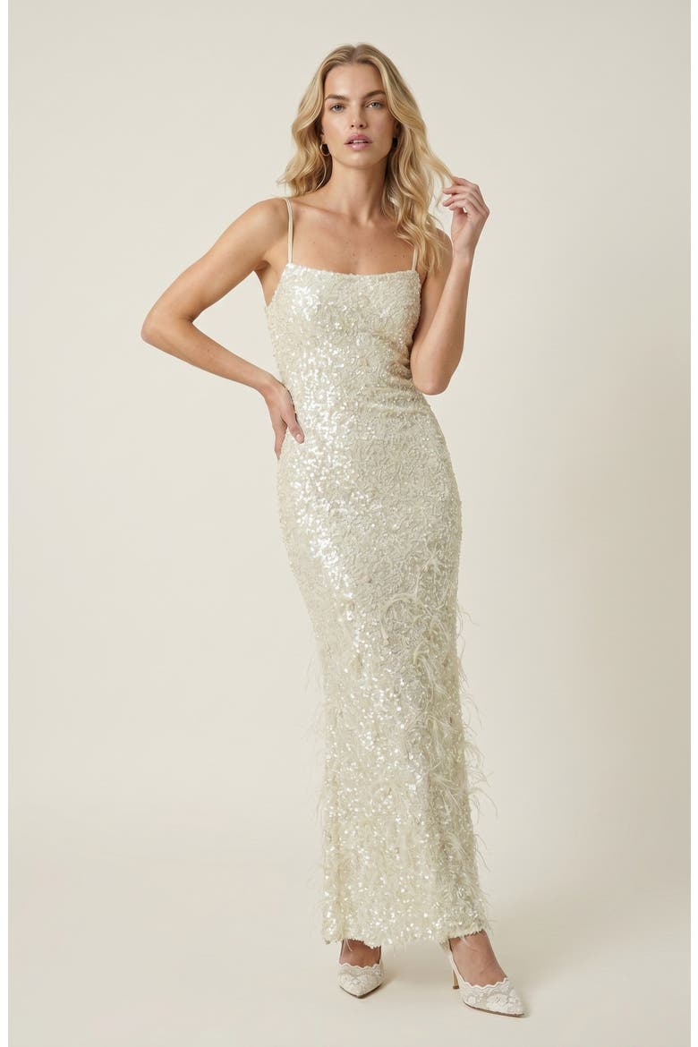 Sequin Mermaid Maxi Dress, Main, color, Ivory