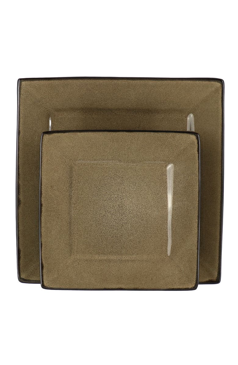 Gibson Elite Kiesling 16 Piece Hard Square Stoneware Dinnerware Set, Alternate, color, Beige