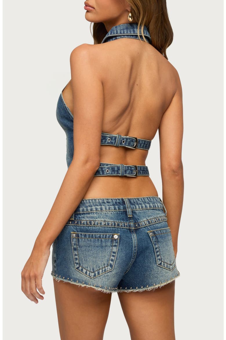 Gaya Open Back Zip-Up Denim Top, Alternate, color, MEDIUM-VINTAGE-INDIGO