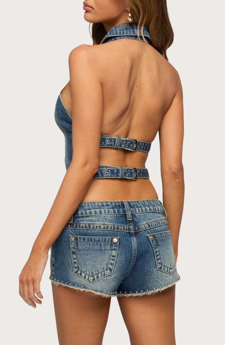 EDIKTED Gaya Open Back Zip-Up Denim Top, Alternate, color,