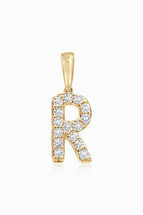 14K Gold Luxe Letter Diamond Initial Pendant Charm