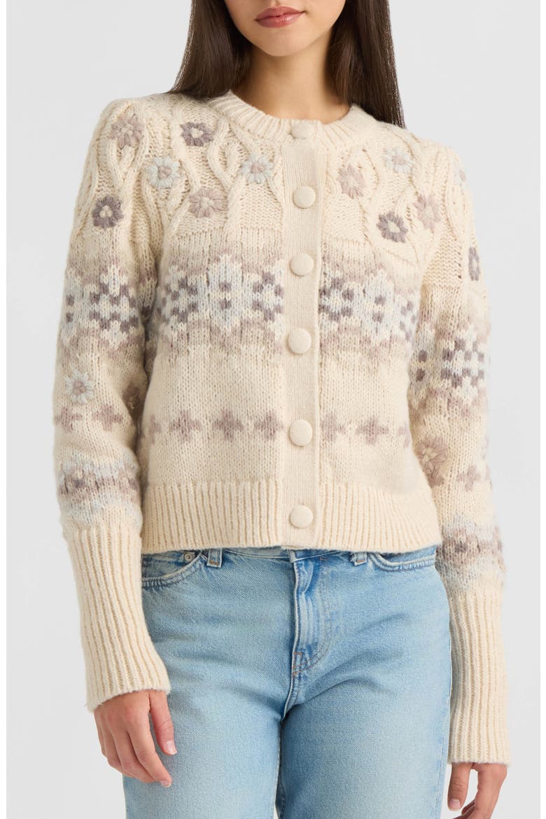 Embroidered Cable Knit Cardigan, Main, color, MARSHMALLOW