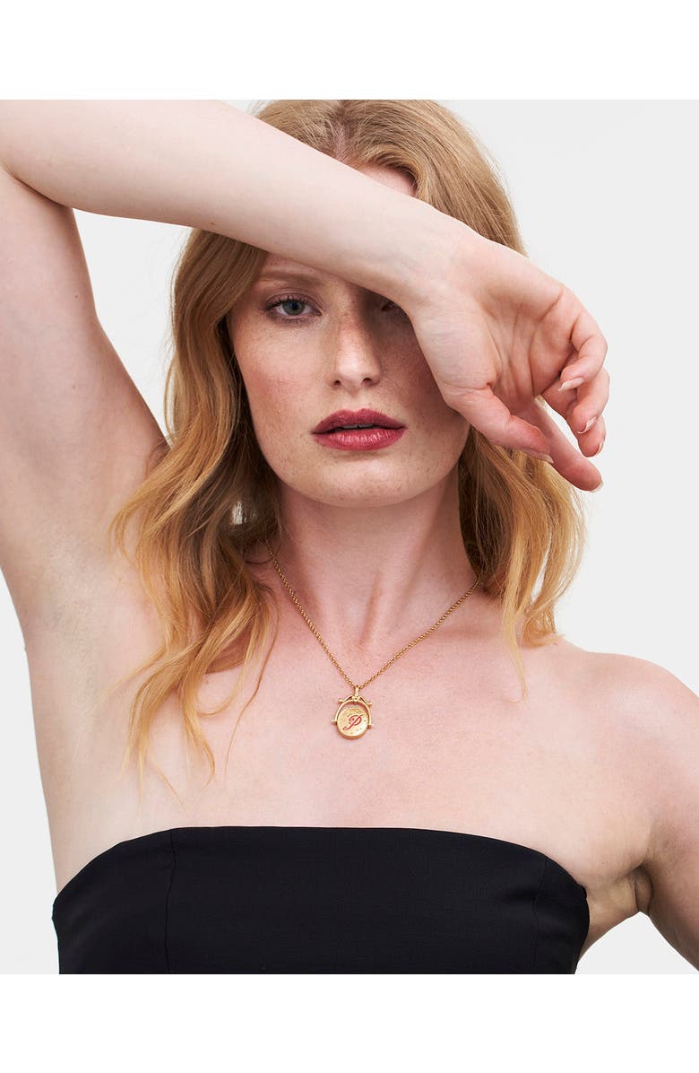 Fable England P Initial Peony Gold Spinner Chain Necklace, Alternate, color, Gold