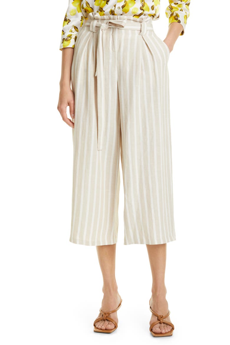 Samira Crop Wide Leg Linen Blend Pants, Main, color, BISQUE/IVORY