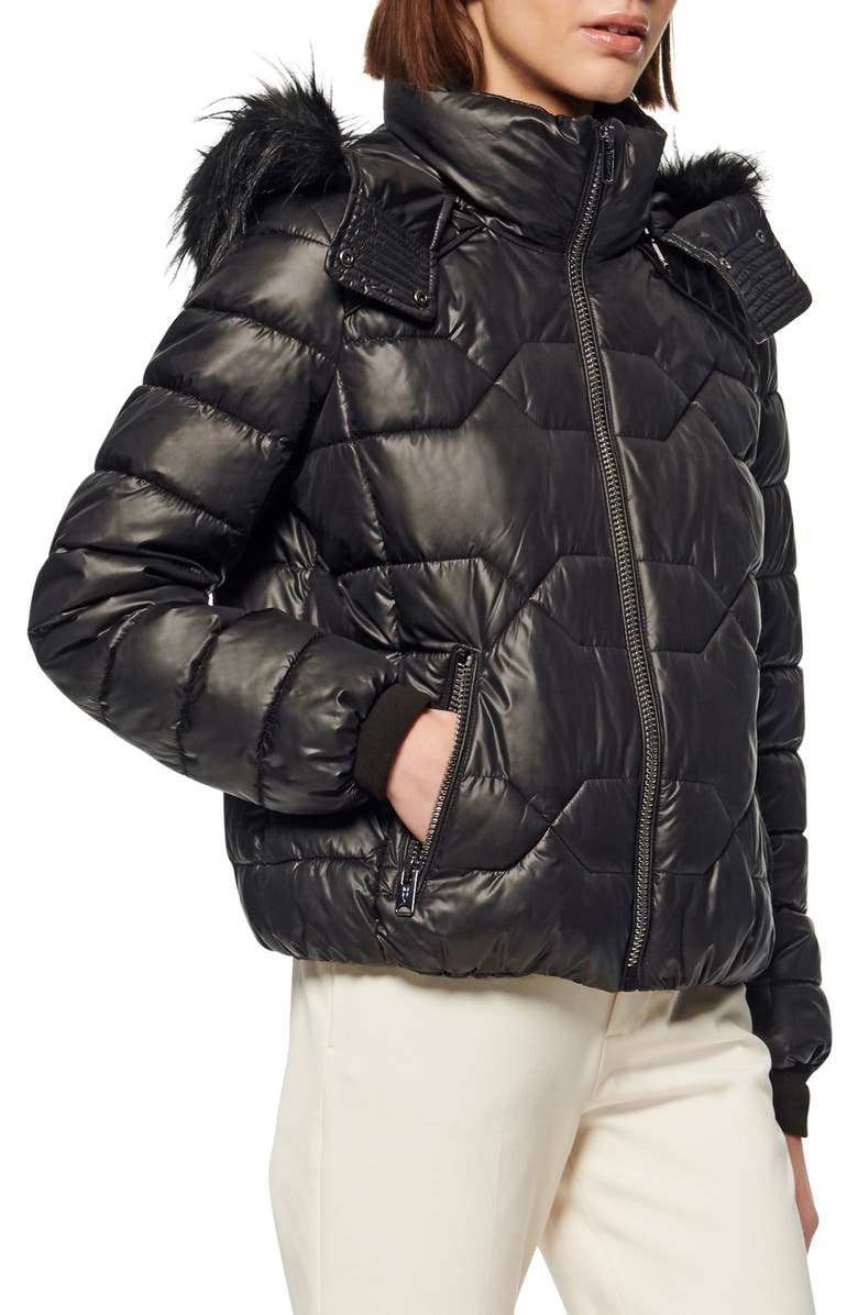 Marc New York Faux Fur Trim & Feather Puffer Jacket, Main, color, 