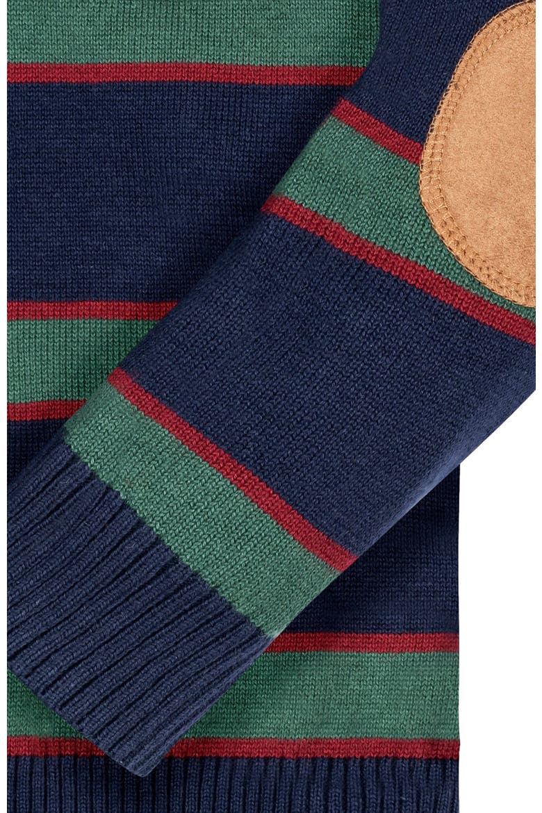 Boys' Organic Sweater Henley with Elbow Patches, Kids, Alternate, color, Navy Collegiate Green Stripe