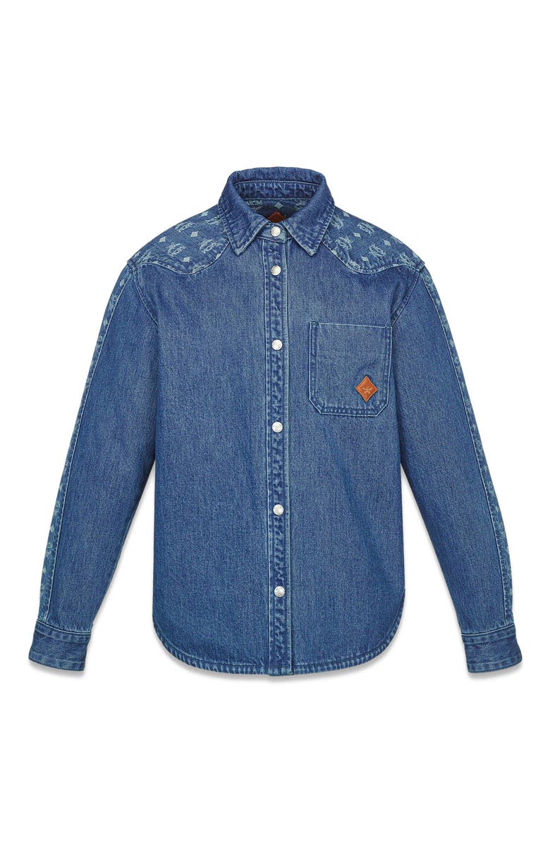 MCM Monogram Jacket in Denim Jacquard, Alternate, color, Blue