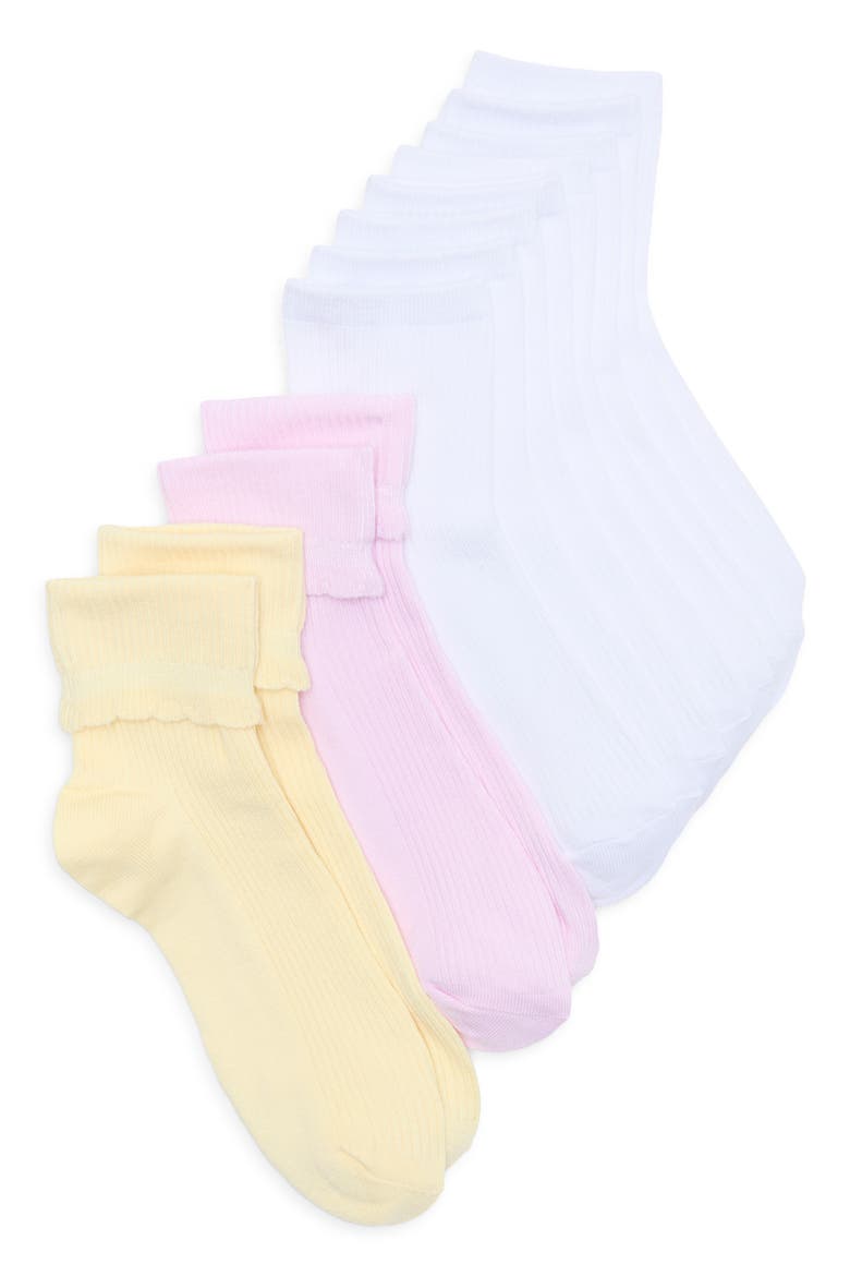 6-Pack Assorted Ankle Socks, Main, color, HEAVENLY PINK/ BONE/ YELLOW