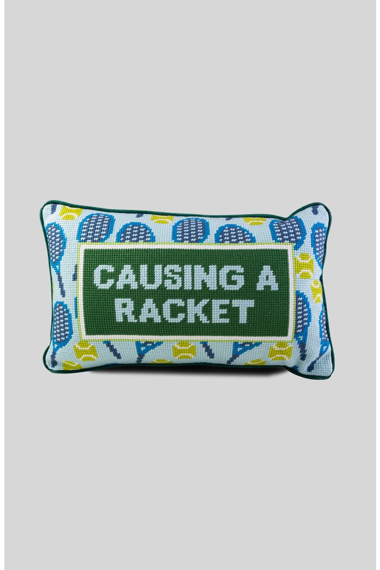 Causing A Racket Needlepoint Pillow, Main, color, Causing A Racket