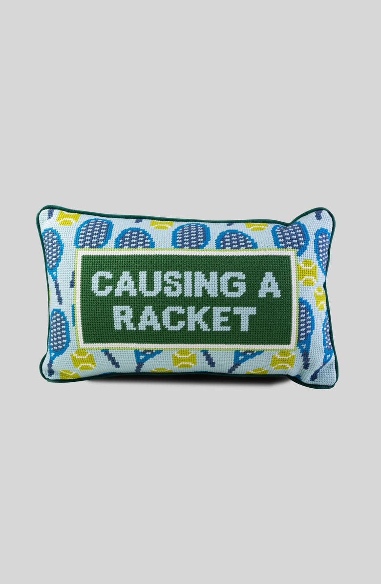 Furbish Causing A Racket Needlepoint Pillow, Main, color, Causing A Racket