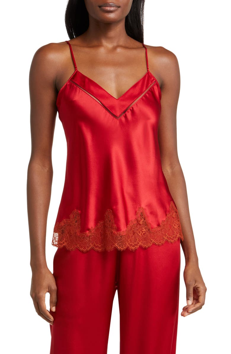 Simone Perele Nocturne Lace Trim Satin Camisole, Main, color, 