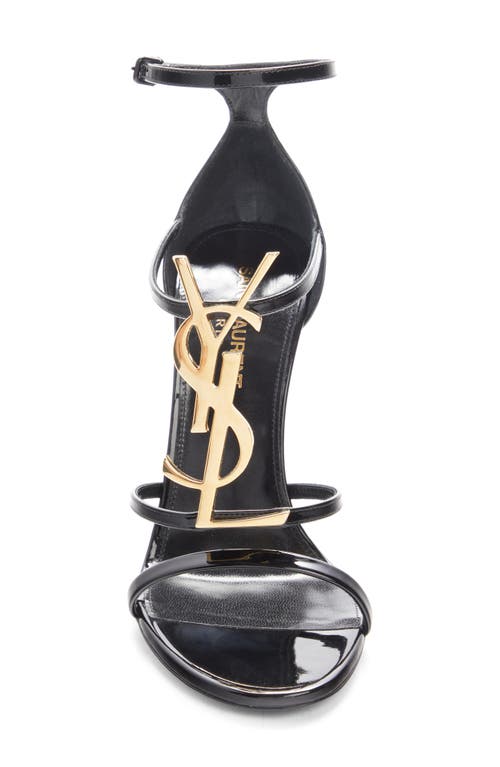 Saint Laurent Cassandra Sandals In Patent Leather With Gold-tone Monogram In Nero