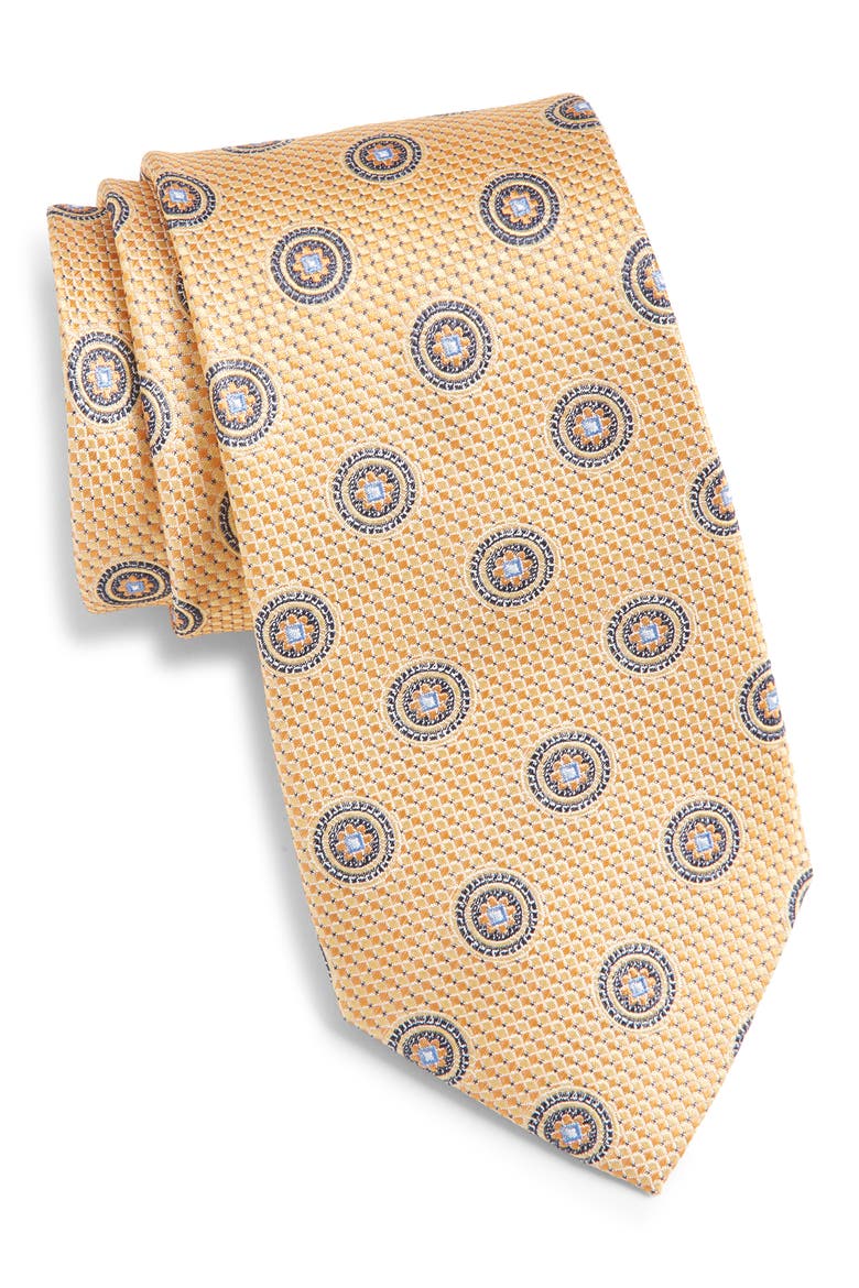 Medallion Silk Tie, Main, color, YELLOW