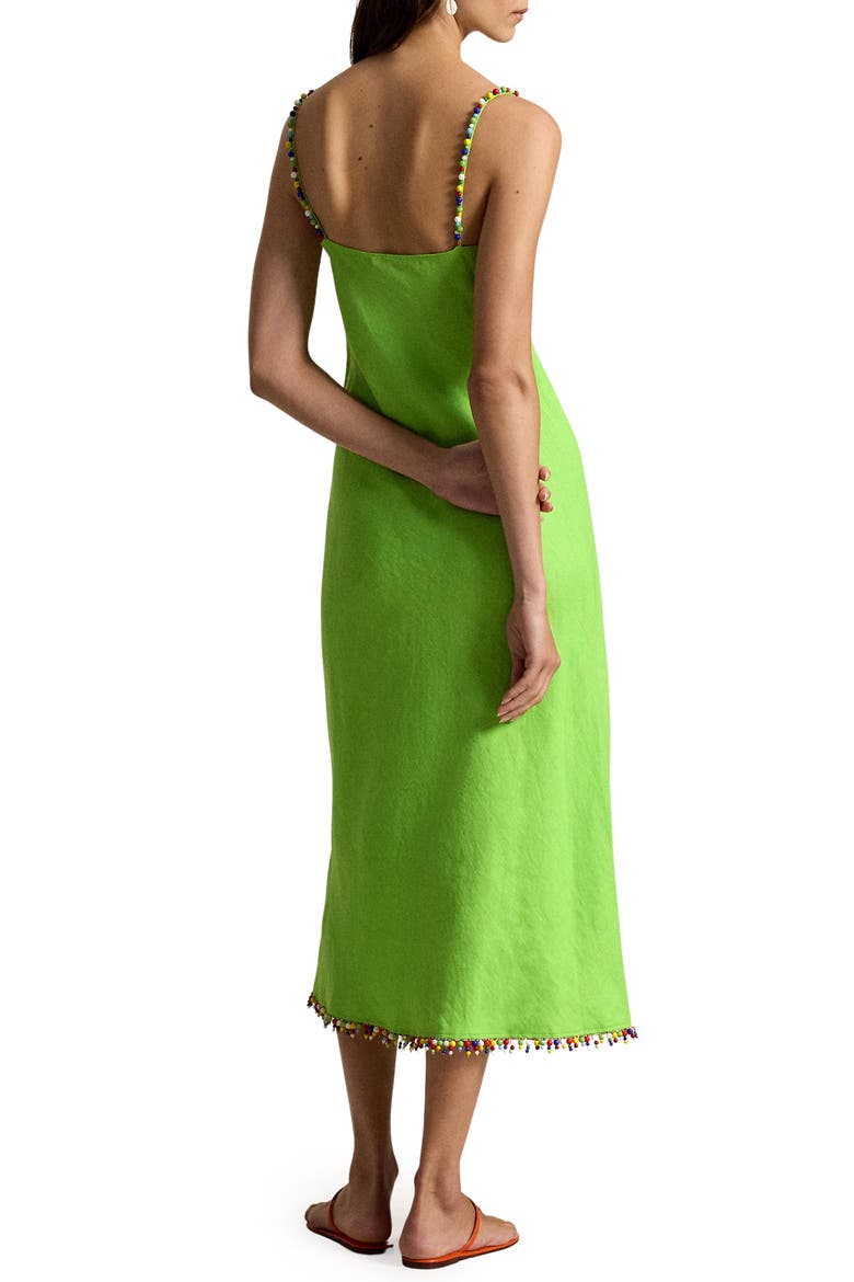 Bead Detail Linen Slipdress, Alternate, color, RIVIERA GREEN