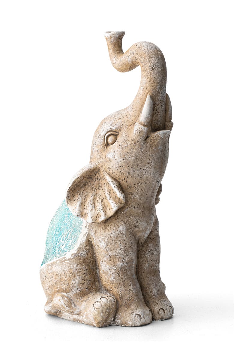 Glitzhome MGO Faux Granite and Mosaic Sitting Elephant Statue, Alternate, color, Light Beige