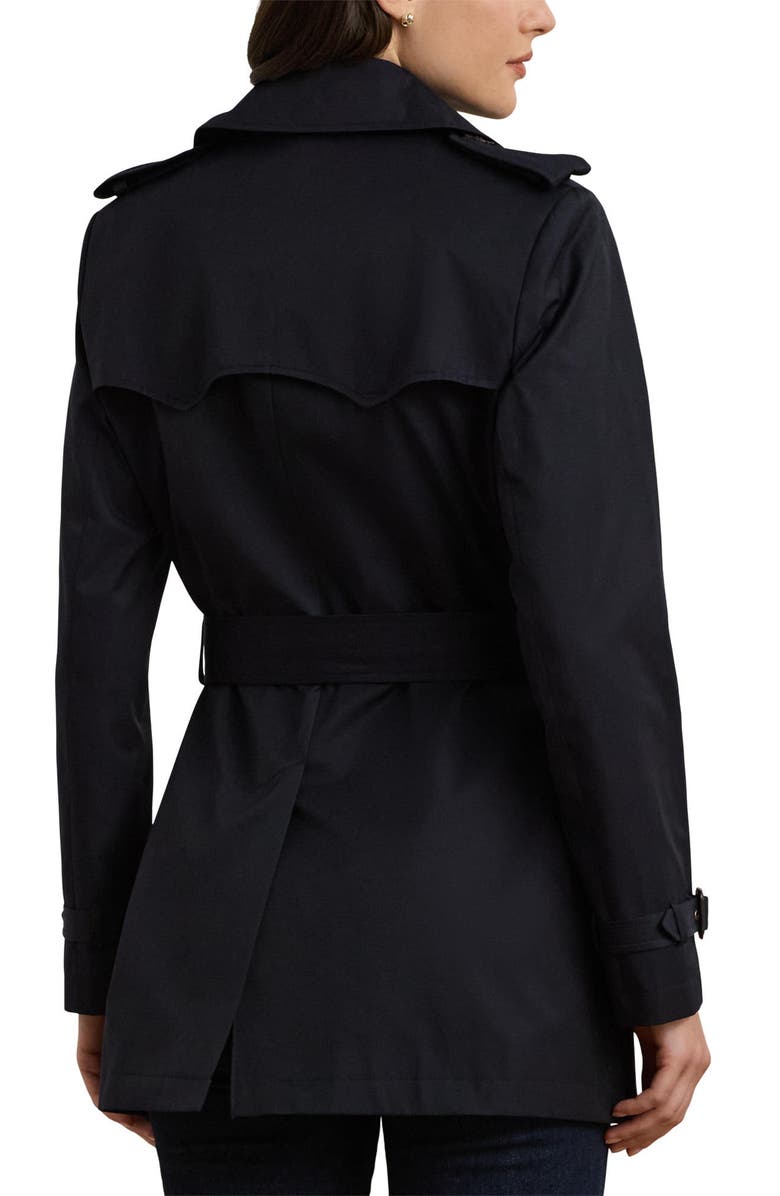 Lauren Ralph Lauren Short Double Breasted Trench Coat, Alternate, color, Dark Navy