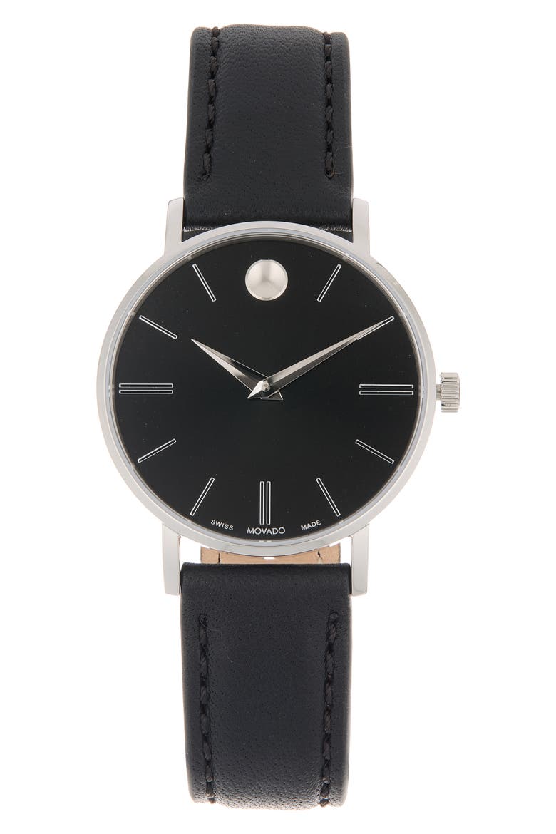 Corporate Classic Leather Strap Watch, 40mm, Main, color, BLACK