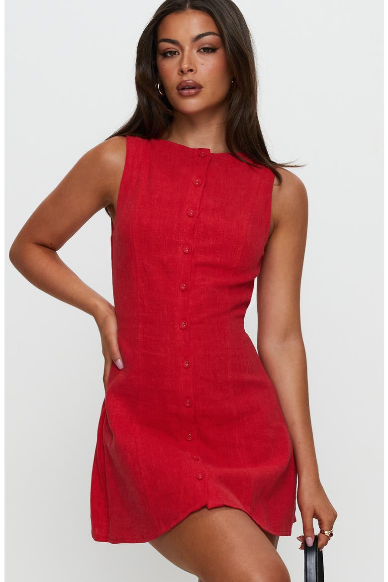 Dollie Linen Blend Button-Up Minidress, Alternate, color, RED