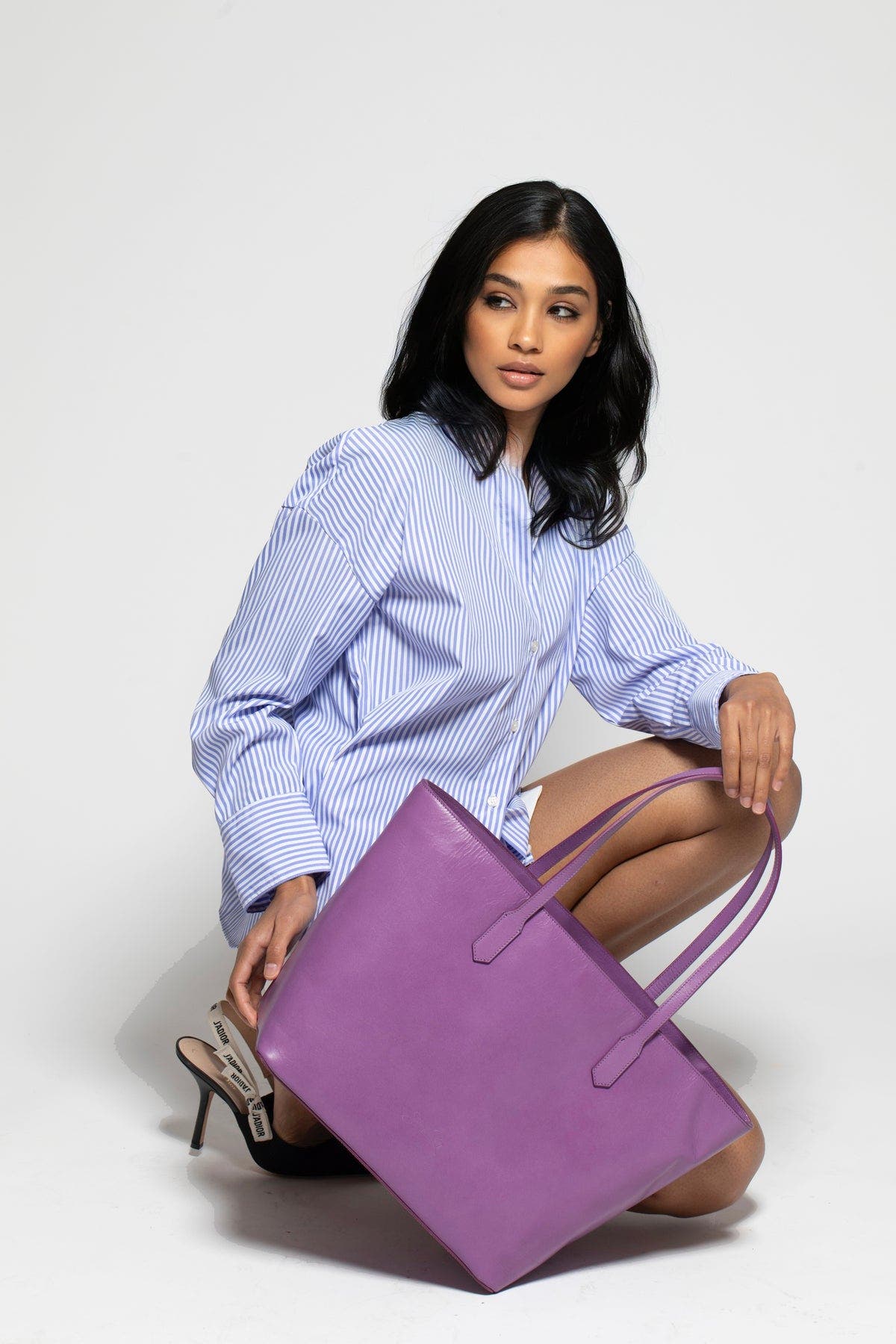 Silver &amp; Riley Manila All Purpose Large Carryall Leather Tote Bag, Alternate, color, Lilac