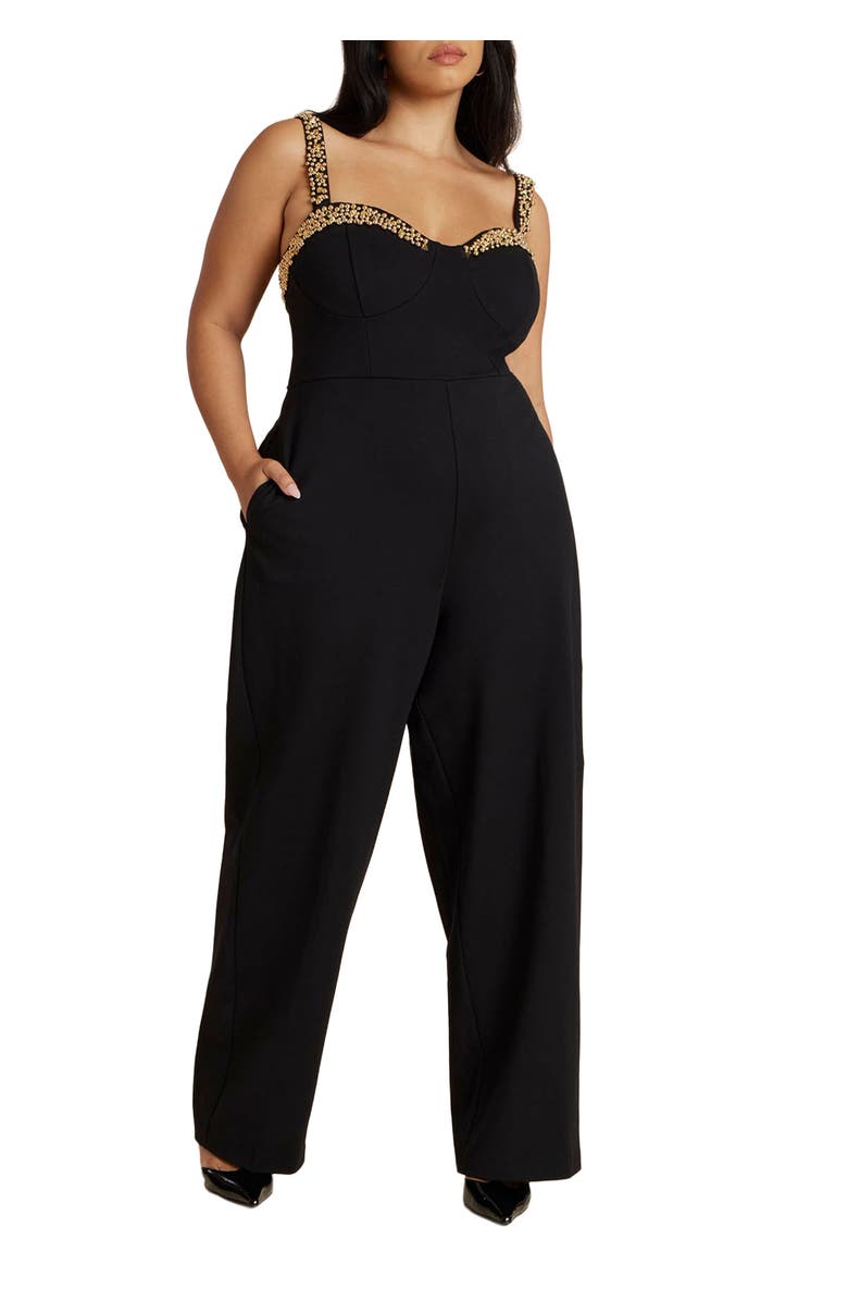 ELOQUII Metal Drama Jumpsuit, Main, color, Black Onyx