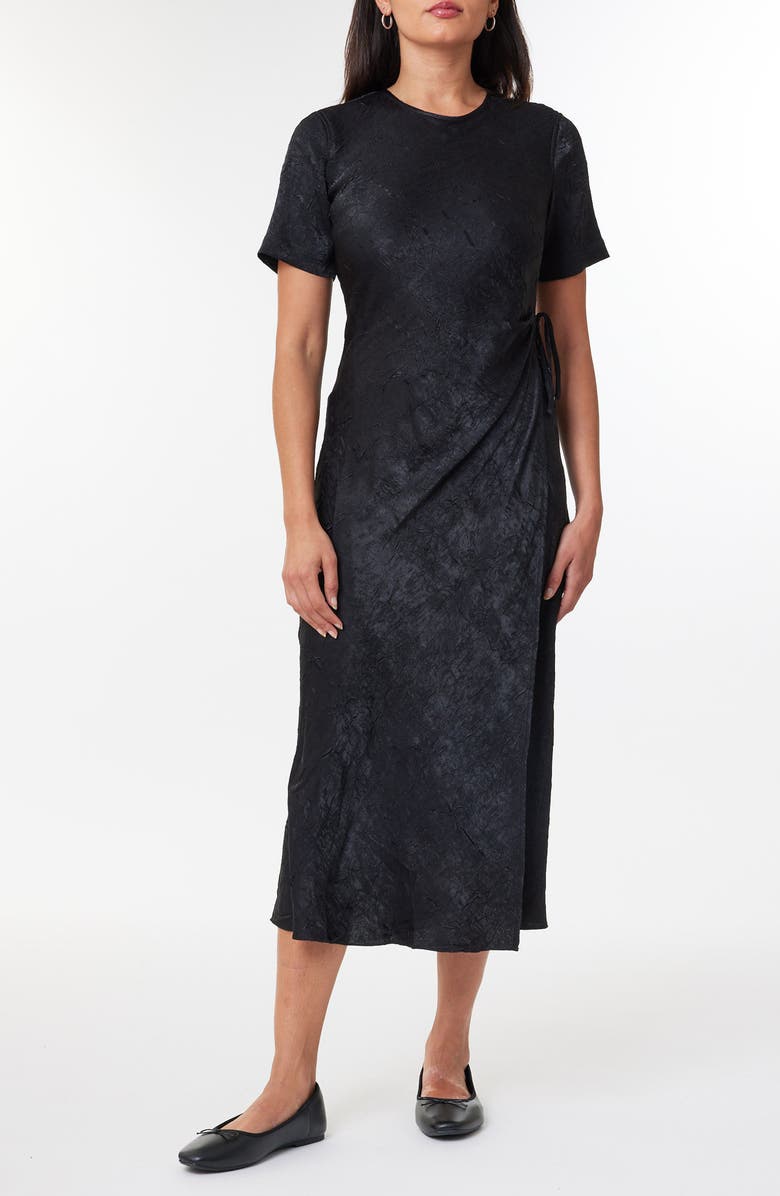 Scotch & Soda Crushed Satin Wrap Front Midi Dress, Main, color, 