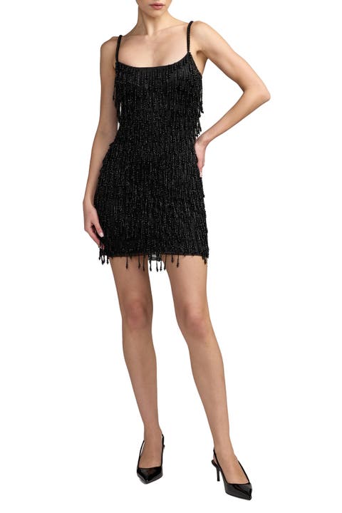 Beaded Fringe Mini Dress With Spaghetti Straps