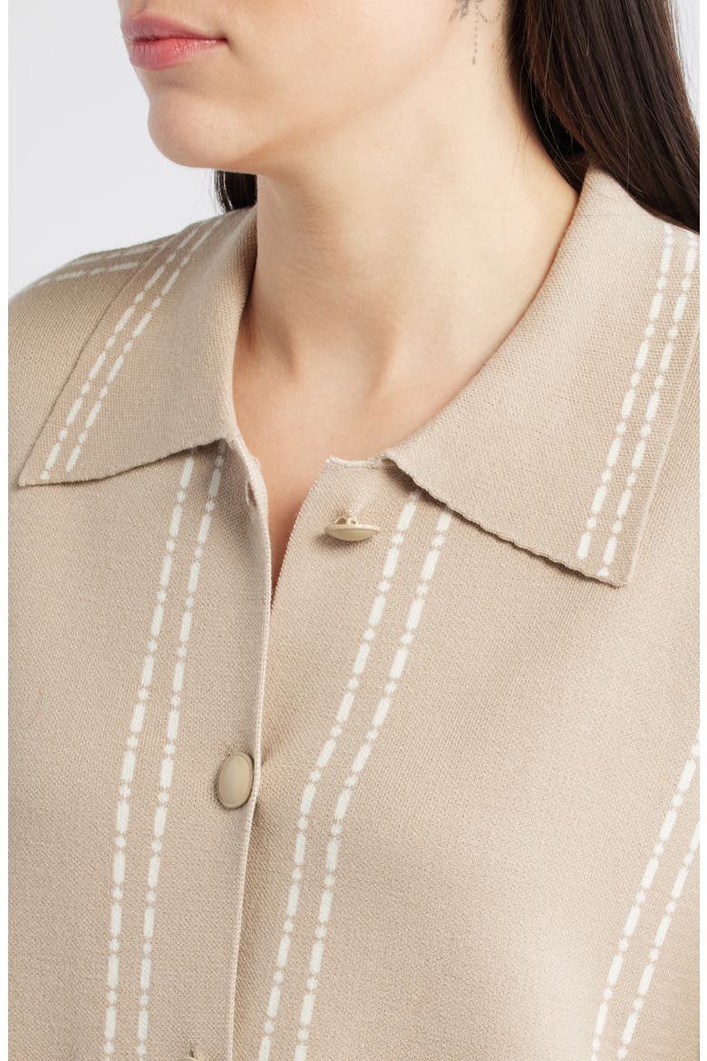 Dot Stripe Collar Cardigan, Alternate, color, STONE/ OFF WHITE