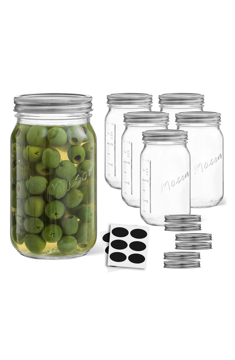 JoyJolt 42-Piece Wide Mouth Mason Jars with Airtight Lids, Alternate, color, Clear/ Silver