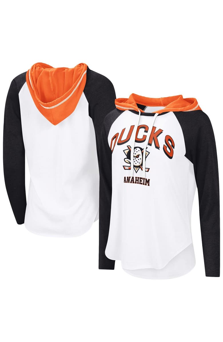 G-III 4HER BY CARL BANKS Women's G-III 4Her by Carl Banks White Anaheim Ducks VIP Raglan Long Sleeve Hoodie T-Shirt, Main, color, White