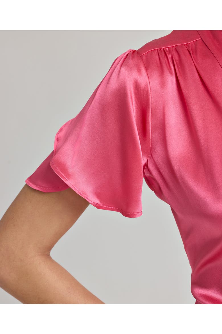 Celeste Liberty Silk Satin Tie Neck Blouse, Alternate, color, Coral