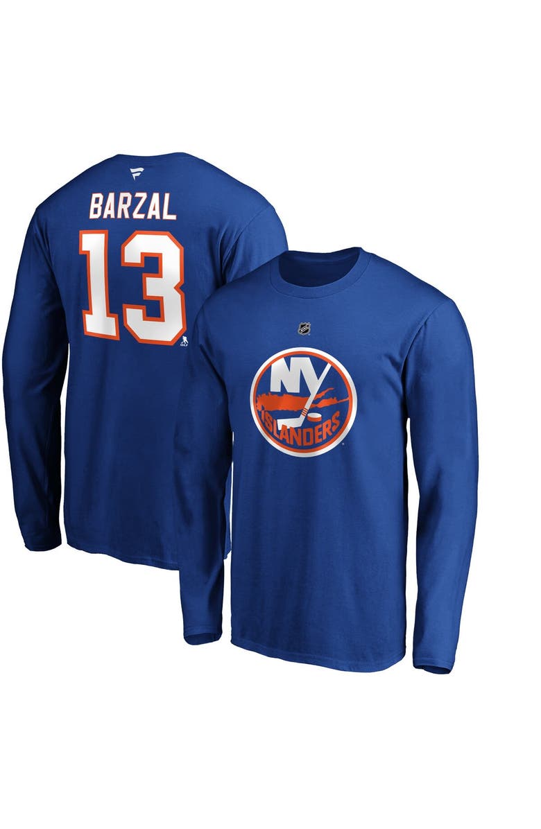 FANATICS Men's Fanatics Branded Mathew Barzal Royal New York Islanders Authentic Stack Name & Number Long Sleeve T-Shirt, Main, color, Royal