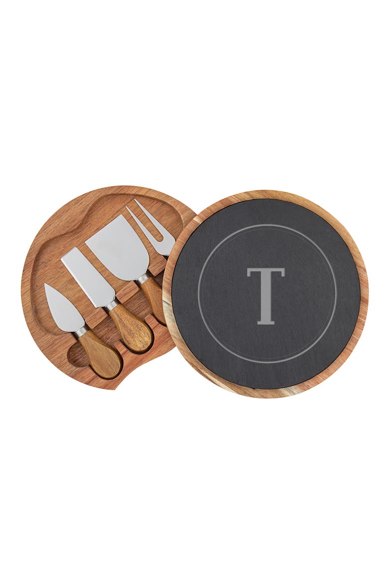 Monogram 5-Piece Cheese Board & Utensil Set, Alternate, color, BROWN - N