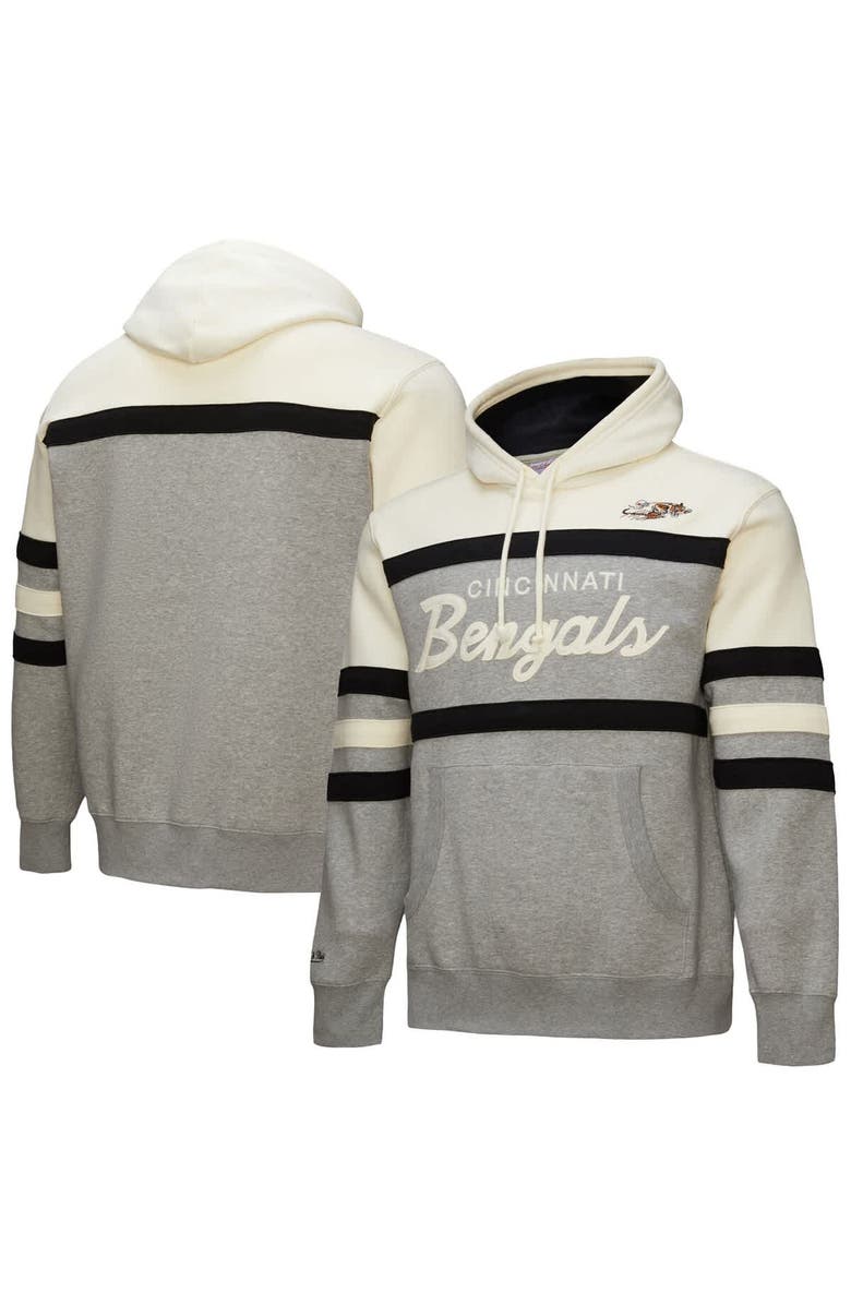 Mitchell & Ness Men's Mitchell & Ness Heather Gray Cincinnati Bengals Head Coach Vintage Logo Pullover Hoodie, Main, color, Heather Gray