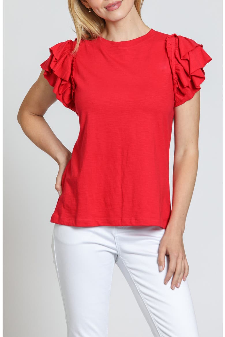 Ruffle Sleeve T-Shirt, Main, color, ROCCO RED