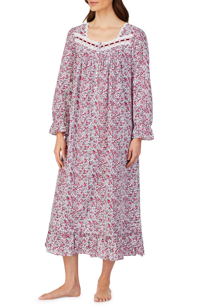 Cotton Lawn Long Sleeve Ballet Nightgown, Main, color, WHITE FLORAL