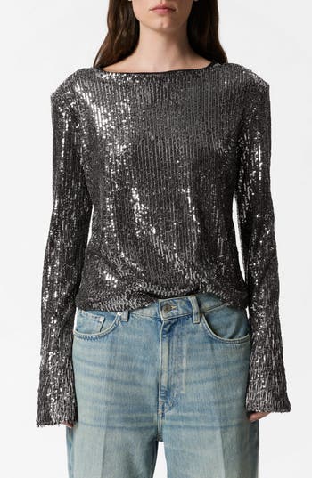 & OTHER STORIES & OTHER STORIES FLARED SLEEVE SEQUIN TOP 