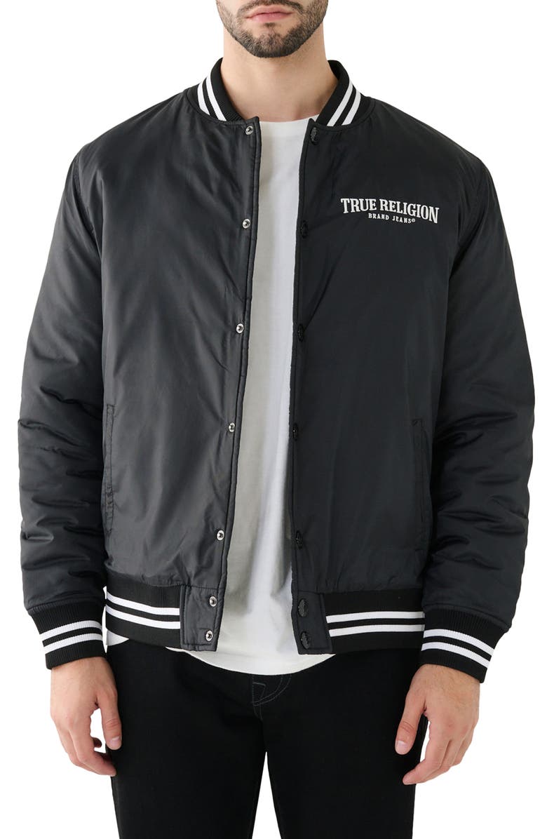 True Religion Brand Jeans Arch Logo Bomber Jacket, Main, color, 