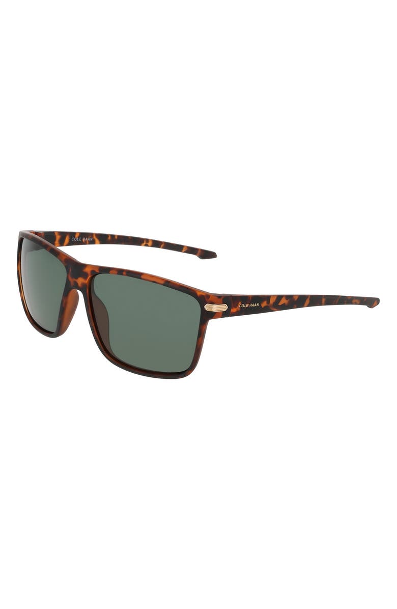Cole Haan 62mm Rectangle Polarized Sunglasses, Alternate, color, Tortoise