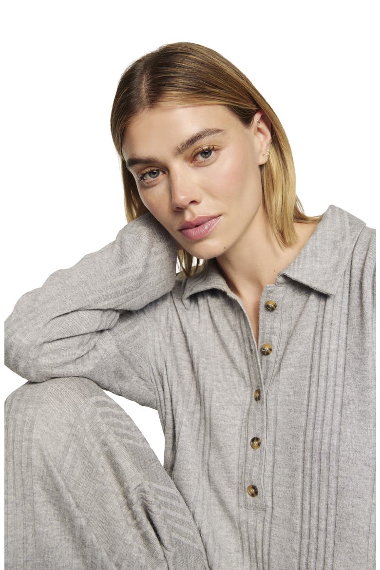 Variegated Rib Long Sleeve Polo, Alternate, color, DARK HEATHER GREY