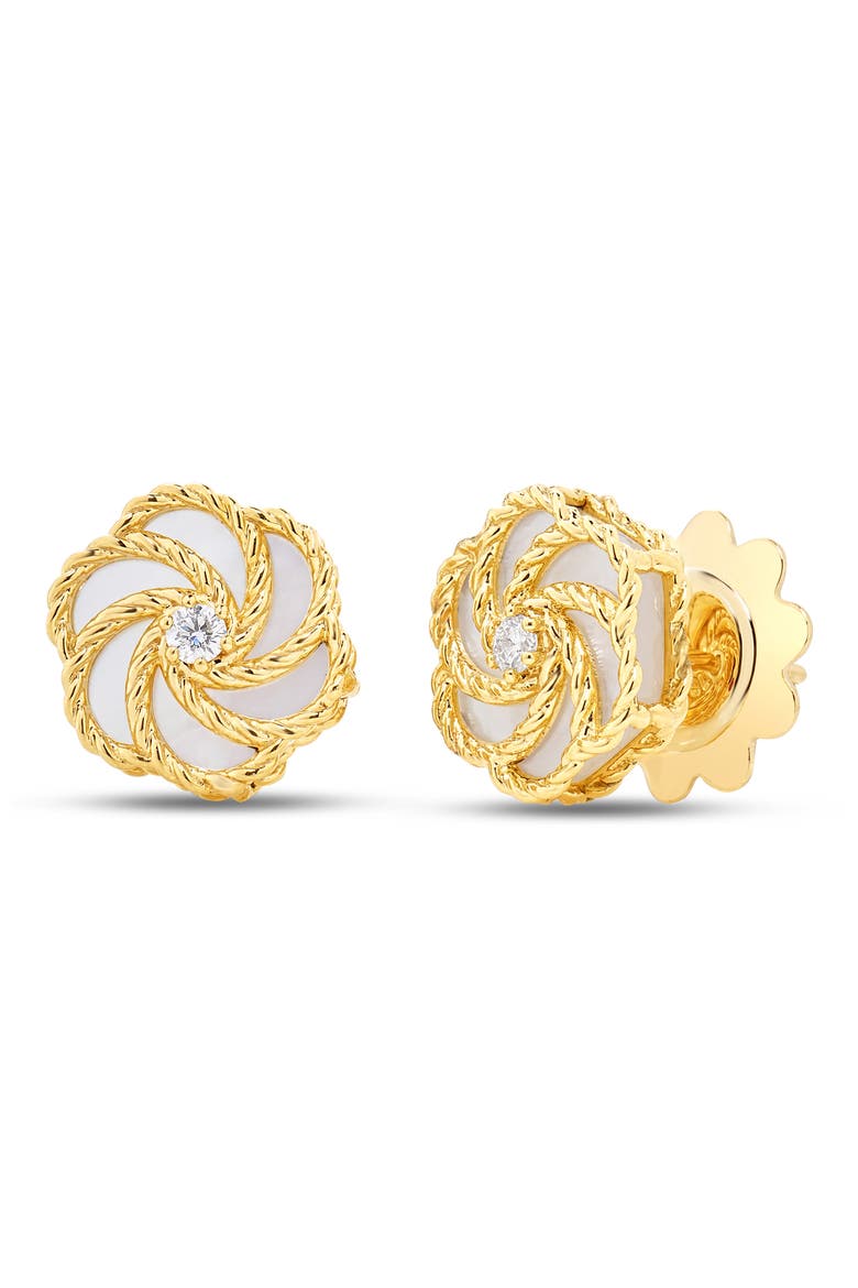 18K Yellow Gold Diamond & Mother-of-Pearl Rose Stud Earrings (Nordstrom Exclusive), Main, color, METALLIC GOLD