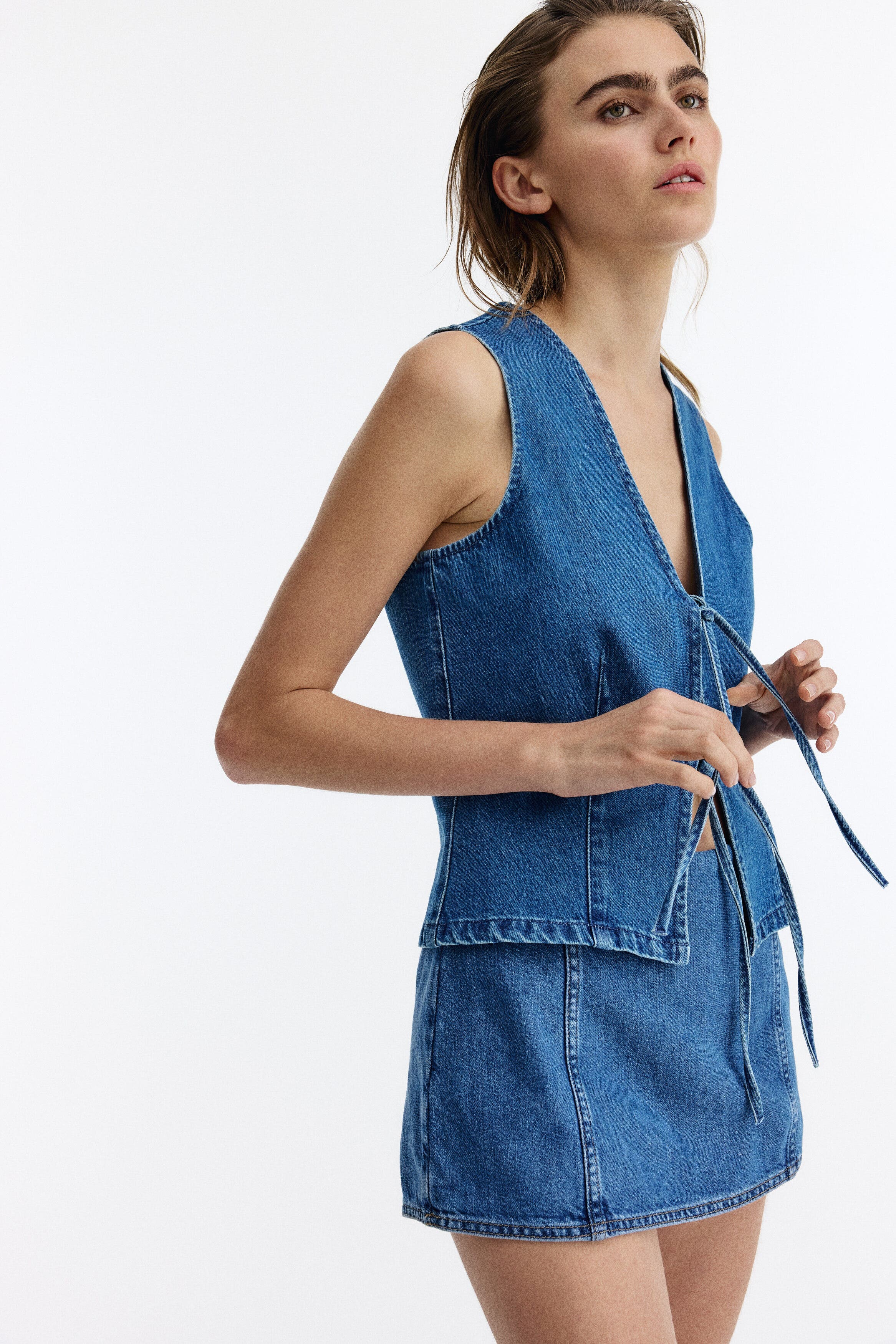 Tie-front Denim Waistcoat - image 2