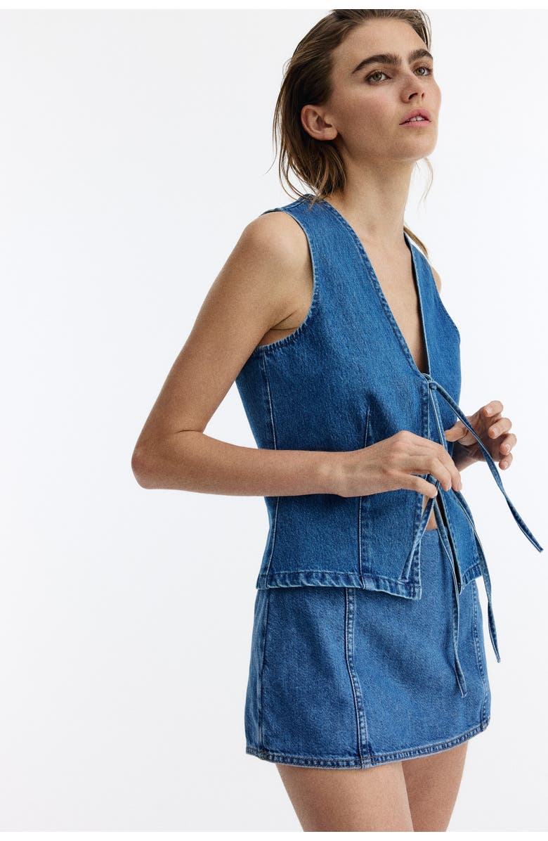 H&M Tie-front Denim Waistcoat, Alternate, color, Denim Blue