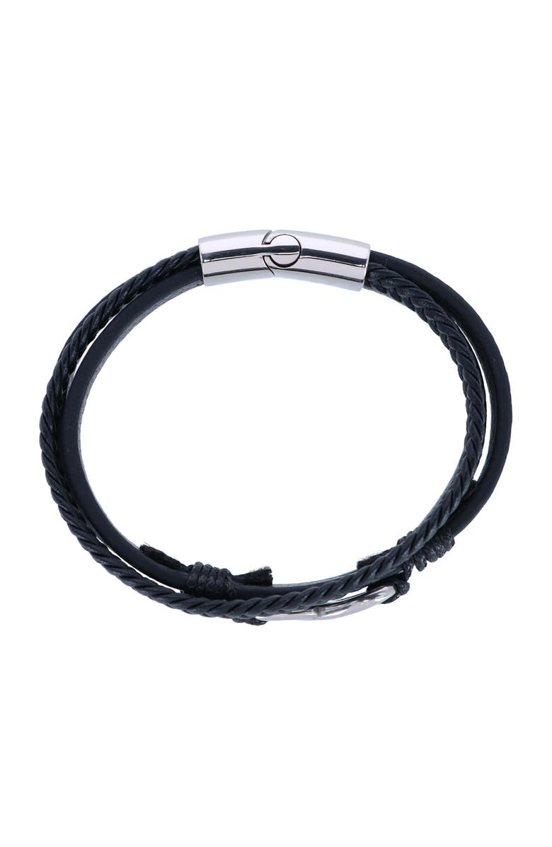 Trafalgar Loose Fit Infinity 3 Band Secure Clasp Leather Bracelet, Alternate, color, Silver