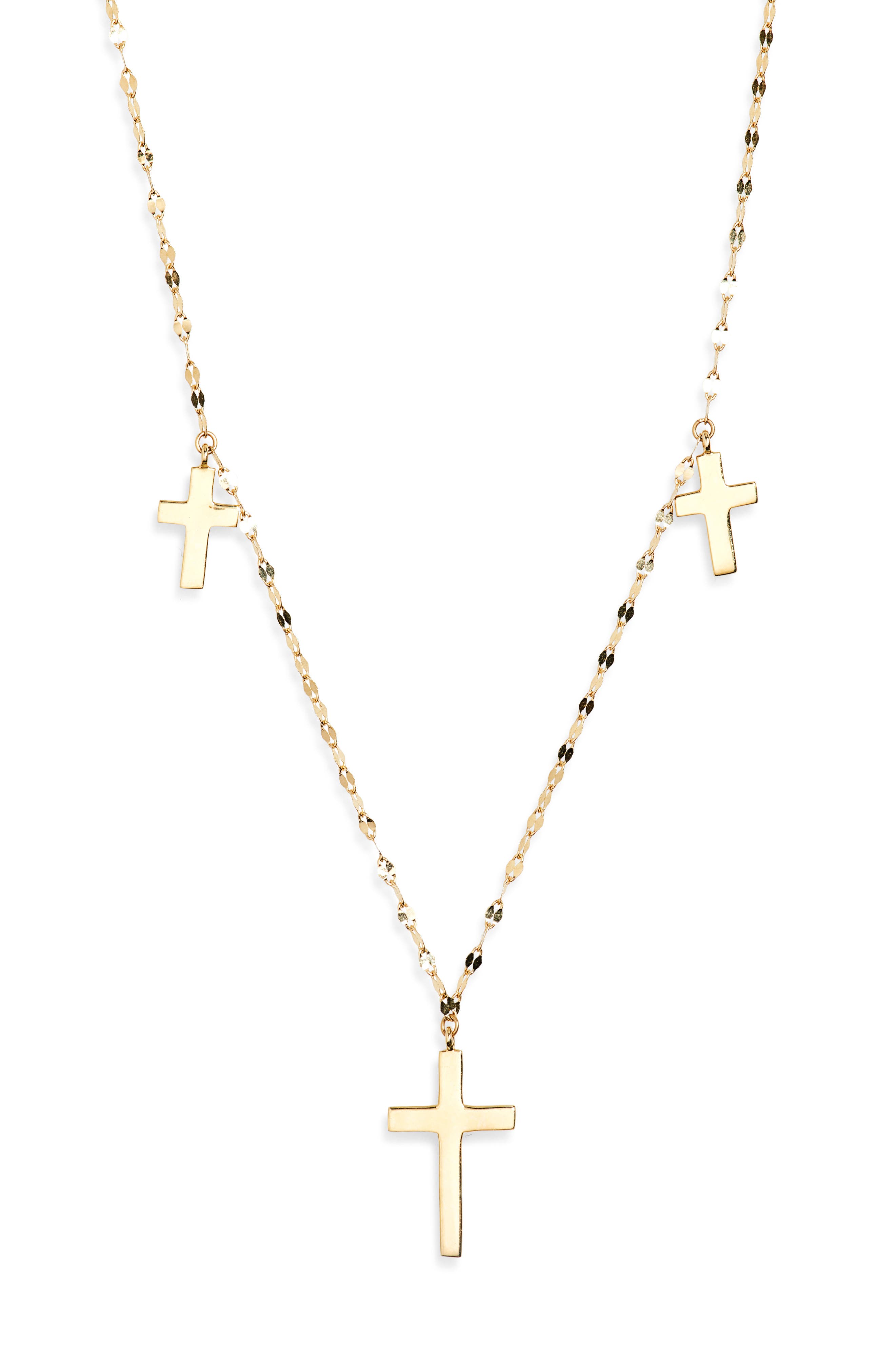 LANA 14K Yellow Gold Triple Cross Charm Necklace
