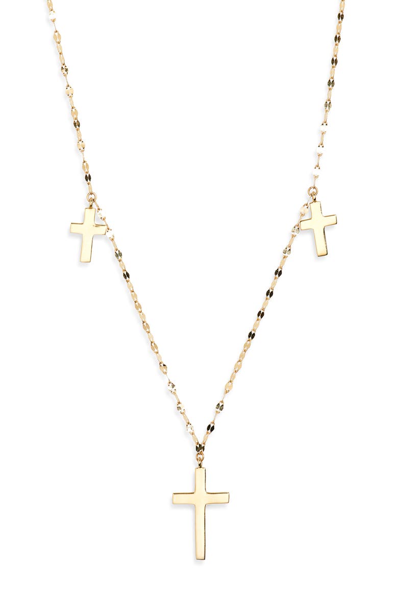 LANA 14K Yellow Gold Triple Cross Charm Necklace, Main, color, Yellow Gold