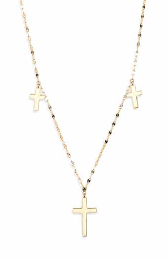 LANA 14K Yellow Gold Triple Cross Charm Necklace