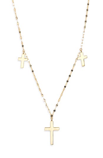 Lana 14k Yellow Gold Triple Cross Charm Necklace In Gold